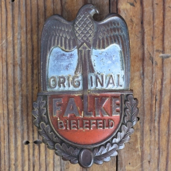 Schutzblechwappen für hinten FALKE, 50er Jahre, Originalwappen aus Sammlungsbestand  