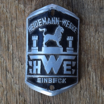 Steuerkopfschild HWE HEIDEMANN-WERKE EINBECK, 50er Jahre, Originalschild aus Sammlungsbestand 