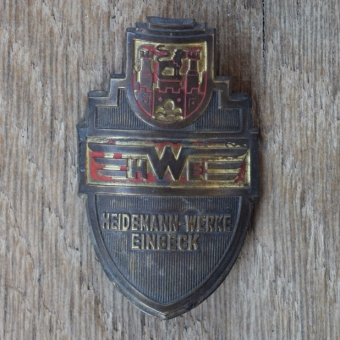 Steuerkopfschild HWE HEIDEMANN-WERKE EINBECK, 50er Jahre, Originalschild aus Sammlungsbestand 
