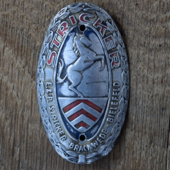 Steuerkopfschild STRICKER, 50er Jahre, Originalschild aus Sammlungsbestand 