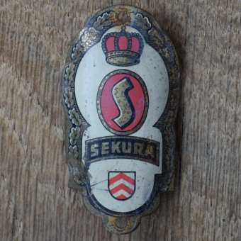 Steuerkopfschild SEKURA, 60er Jahre, Originalschild aus Sammlungsbestand 