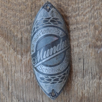 Steuerkopfschild MUNDUS, 30er Jahre, Originalschild aus Sammlungsbestand 