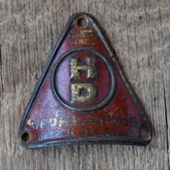 Steuerkopfschild HD HERMAN DREWER, 30er Jahre, Originalschild aus Sammlungsbestand 