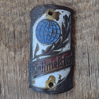 Steuerkopfschild WELTMEISTER, 50er Jahre, Originalschild aus Sammlungsbestand 