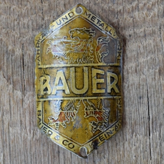 Steuerkopfschild BAUER, 30er Jahre, Originalschild aus Sammlungsbestand 