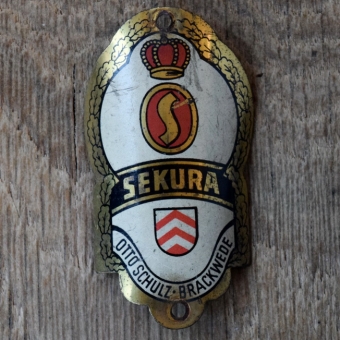 Steuerkopfschild SEKURA, 50er Jahre, Originalschild aus Sammlungsbestand 