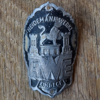 Steuerkopfschild HWE HEIDEMANN-WERKE EINBECK, 50er Jahre, Originalschild aus Sammlungsbestand 