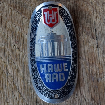 Steuerkopfschild HAWE RAD, 50er Jahre, Originalschild aus Sammlungsbestand 
