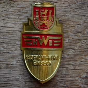 Steuerkopfschild HWE HEIDEMANN-WERKE EINBECK, 50er Jahre, Originalschild aus Sammlungsbestand 