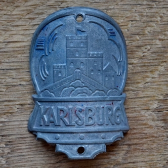 Steuerkopfschild KARLSBURG, 30er Jahre, Originalschild aus Sammlungsbestand 