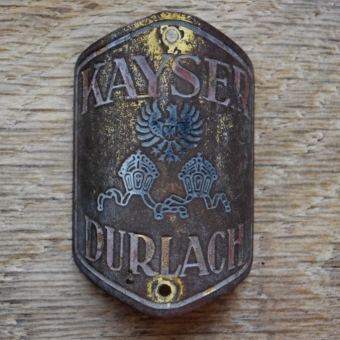 Steuerkopfschild KAYSER DURLACH, 30er Jahre, Originalschild aus Sammlungsbestand 