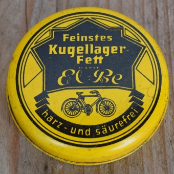 Blechdose "KUGELLAGERFETT EL-BE" orig. 30 er Jahre, 65 x 20 mm, mit Restfett 