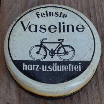 Blechdose "FEINSTE VASELINE" orig. 30 er Jahre, 71 x 25 mm, mit viel Restfett 