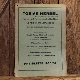 PREISLISTE FAHRRAD- UND FAHRRASTEILE-GROSSHANDLUNG TOBIAS HERBEL, 1936/37 