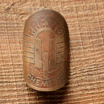 Steuerkopfschild PRESTO, Messing, original 20er/30er Jahre, gebr. 