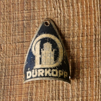 Steuerkopfschild DÜRKOPP, Alu lackiert, original 20er/30er Jahre, gebr. 