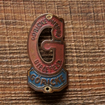Steuerkopfschild GÖRICKE, Messing lackiert, original 20er/30er Jahre, gebr. 