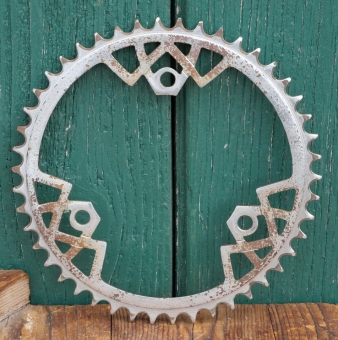 Kettenblatt VICTORIA, 30er-50er J., 1/2 Zoll, verchromt, 3-Punktbefestigung, für Sport- u. Rennräder, 46 Zähne, gebr. 