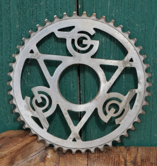 Kettenblatt GÖRICKE, 50er/60er J., 1/2 Zoll, verchromt, Durchmesser Gewinde 54mm, 46 Zähne, gebr. 