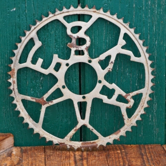 Kettenblatt ESKA, 10er J., 1/2 Zoll, vernickelt, groß, 60 Zähne, Aufnahme-Durchmesser 55,5mm, gebr. 