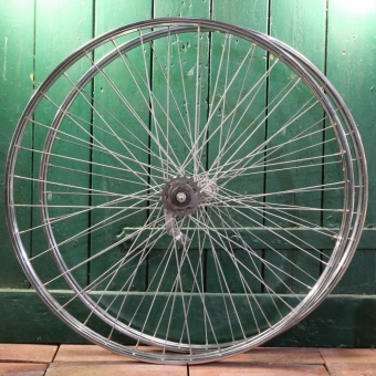 Laufradsatz SCHÜRMANN, 28 Zoll (622), Westwood-Felge, Stahl verchromt, für Drahtreifen, original 70er/80er J.,  