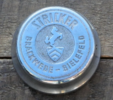 Fahrrad/Moped Klingel Deckel "STRICKER Brackwede-Bielefeld", orig. 50er Jahre, verchromt, ohne Unterteil, siehe Bilder 