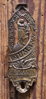 Steuerkopfschild NAUMANN Germania Mod. 50, 10er Jahre, Originalschild aus Sammlungsbestand 