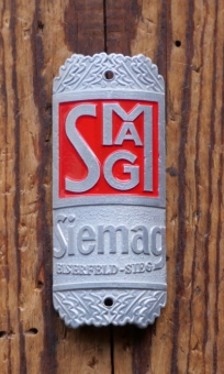 Steuerkopfschild SIEMAG/Eiserfeld-Sieg, 30er-50er Jahre, Aluguss lackiert, Originalschild aus Sammlungsbestand 