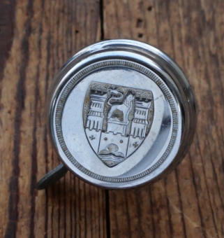 Fahrrad/Moped Klingel Deckelmotiv Wappen, orig. 1950er Jahre, verchromt, gebr. 