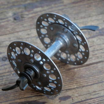 Nabe Vorderrad Fahrrad, WECO Hochflansch für Sportrad, 50er J., Alu, gebr. 