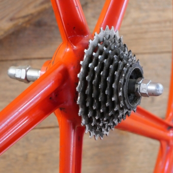 Hinterrad GRIMECA Alu-Guss, 26 Zoll (559), rot, 1990er J., gebr. 