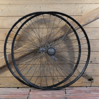 Laufradsatz 26 Zoll (559) für Drahtbereifung, 1953, Naben: BISMARCK vorn, F&S Torpedo hinten, gebr. 