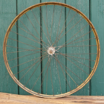 Vorderrad 26 Zoll (559) für Ballonbereifung, 30er J., Holzdekor, Nabe verchromt, gebr. 