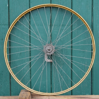 Hinterrad 28 Zoll (622) Drahtbereifung, Felge 20er/30er J., Holzdekor,  F&S Torpedo-Nabe 1961, gebr. 