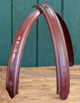 Schutzbleche Satz NSU, 26 Zoll, Herrenausführung, 40er/50er J., weinrot, Linien gold, gebr. 