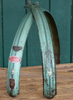 Schutzbleche Satz WANDERER, 26 Zoll, Herrenausführung, 50er J., lindgrün, Linien dunkelgrün/weiß, gebr. 