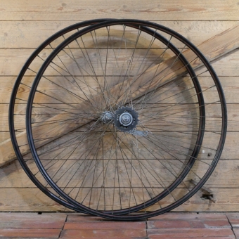 Laufradsatz 28 Zoll (622), für Drahtbereifung, 40er Jahre, Naben: F&S / F&S Torpedo verchromt, gebr. 