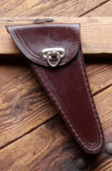 Werkzeugtasche für Damenrad, Echtleder, rotbraun, Verschluss vernickelt, original 10er - 30er Jahre, gebraucht 