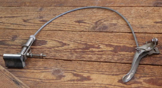 Stempelbremse REICH mit Seilzug u. Hebel, orig. 50er J., vernickelt, gebr. 