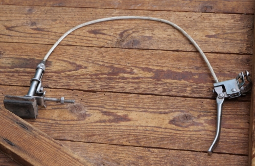 Stempelbremse BÜCHEL mit Seilzug u. Hebel, orig. 50er J., vernickelt, gebr. 