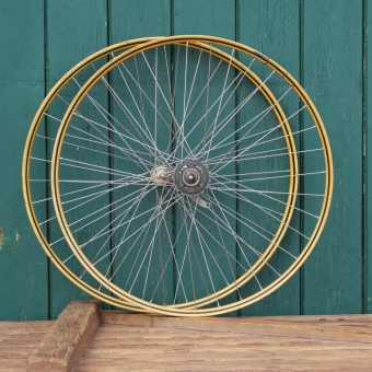 Laufradsatz 28 Zoll (622mm) für Drahtbereifung, orig. 1939, Holzdekor, F&S Komet-Nabe vernickelt, gebr. 